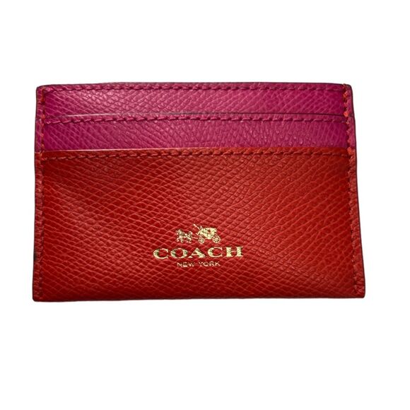 Coach card case wallet bi-color crossgrain leather red pink F63669 - Picture 12 of 12